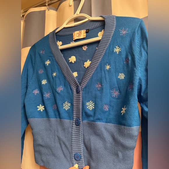 Retro pinup snowflake cardigan cropped blue festive vintage - Picture 4 of 8